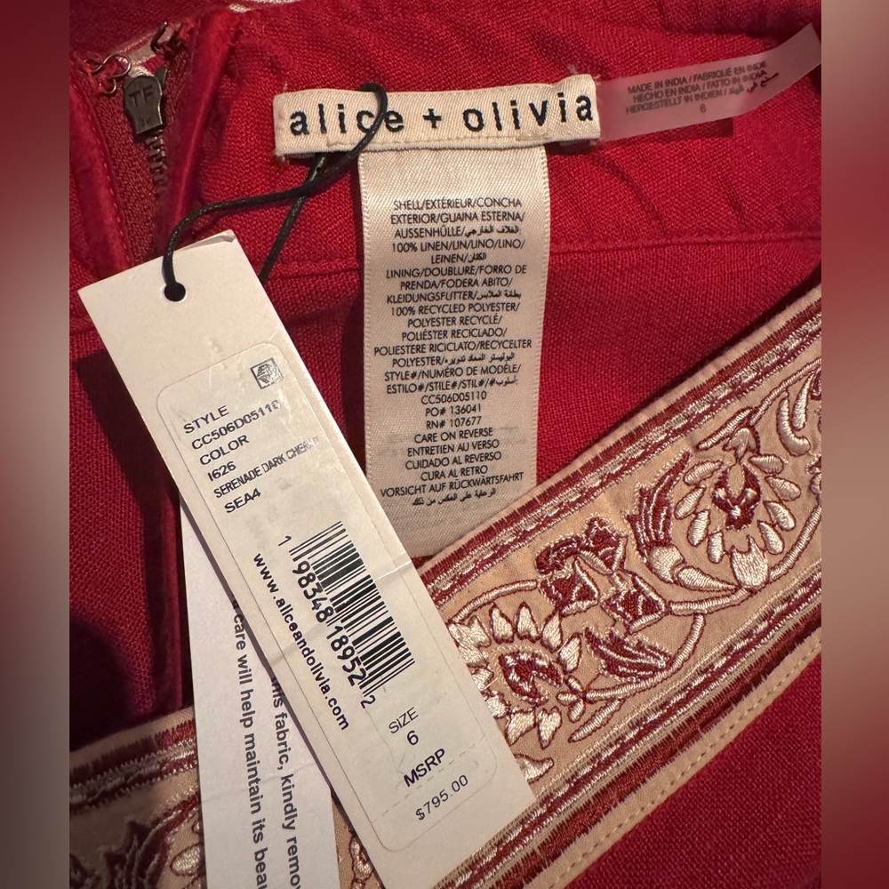 Alice and Olivia Red Wide-Leg Embroidered Pants - Picture 4 of 4